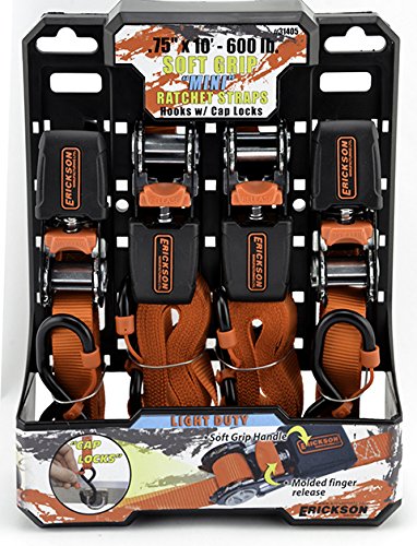 31405 Erickson Light Duty Mini Ratchet Strap (with Cap Locks, 3/4" x 10', 600 lb.), 4 Pack