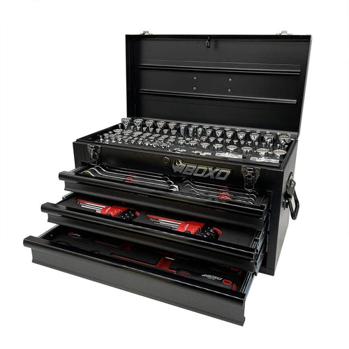 BOXO 3-Drawer Hand Carry Box with 185-Piece Metric and SAE Tool Set,Boxo ECC20301-003R2-BK