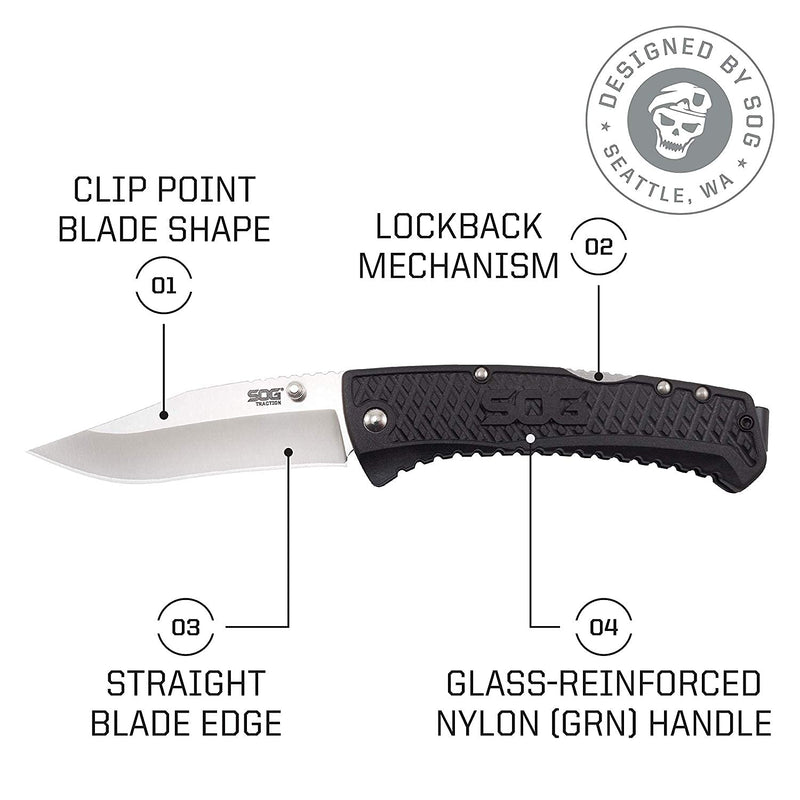 Folding SOG Traction Knife Clip Point