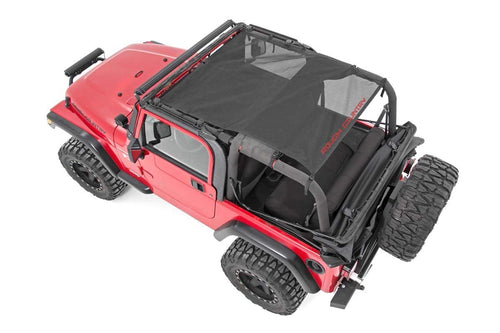Black Mesh Bikini Top Rough Country for Jeep Wrangler TJ (1997-2006) YJ (1992-1995) - UV Resistant Sunshade, Easy Install