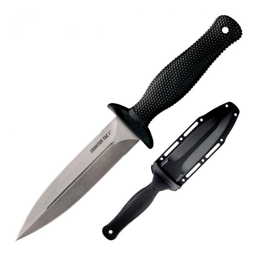 COUNTER TAC I COLD STEEL 5" Japanese AUS8A w/ Stonewash Finish Spear Point Fixed Blade Multi-Purpose Tactical Game Hunting Boot Knife, 4-1/2" Kray-Ex Handle, Weather-Resistant Secure-Ex Sheath