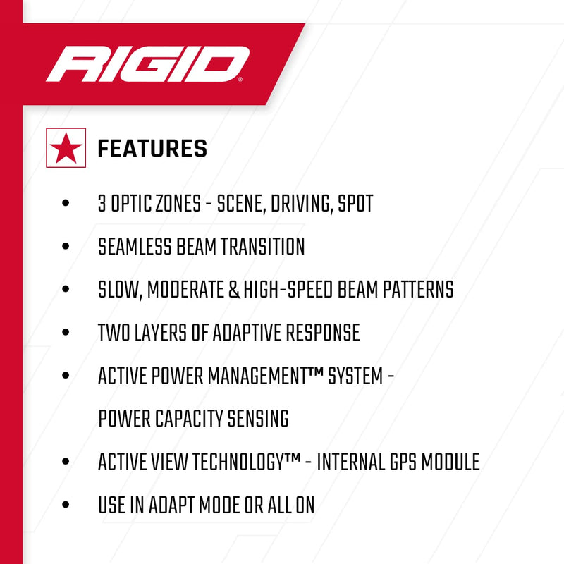 300414 RIGID INDUSTRIES – Adapt XP Extreme Powersports LED Light with 3 Lighting Zones – GPS Module – Single Light