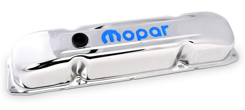 Mopar B/RB-Series Valve Cover, Tall, Baffled, Breather Hole, Steel, Chrome, Pair