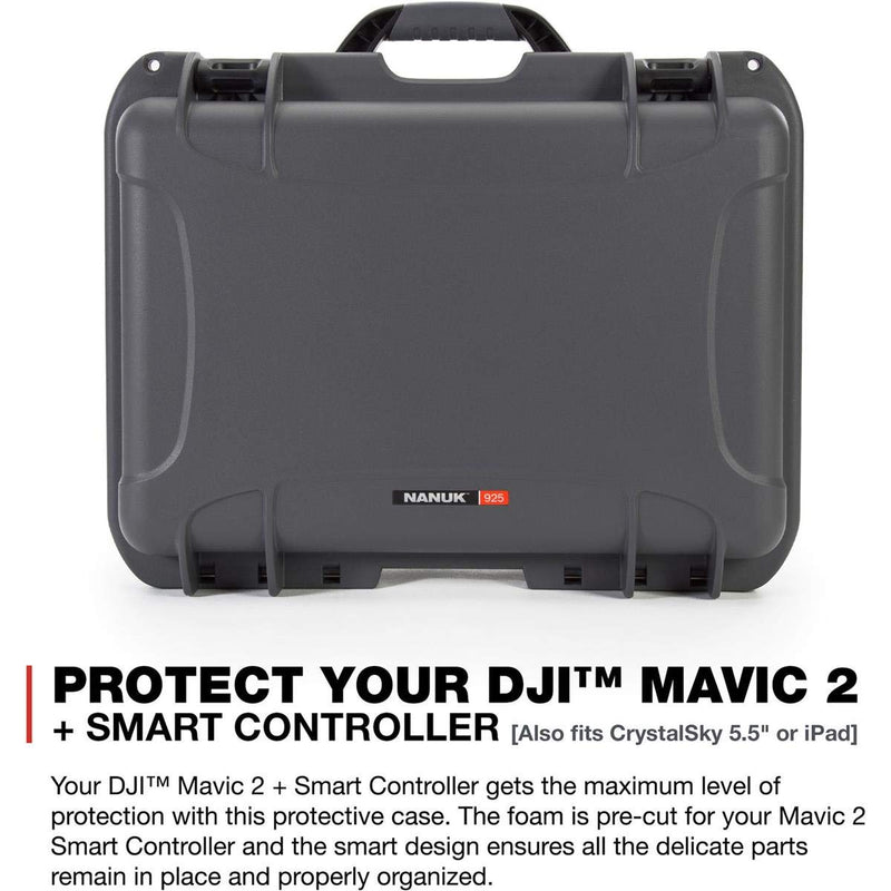 Nanuk Waterproof 925 Hard Case with Foam Insert for DJI Mavic 2 Pro|Zoom + Smart Controller, Crystalsky 5.5" or iPad - Graphite