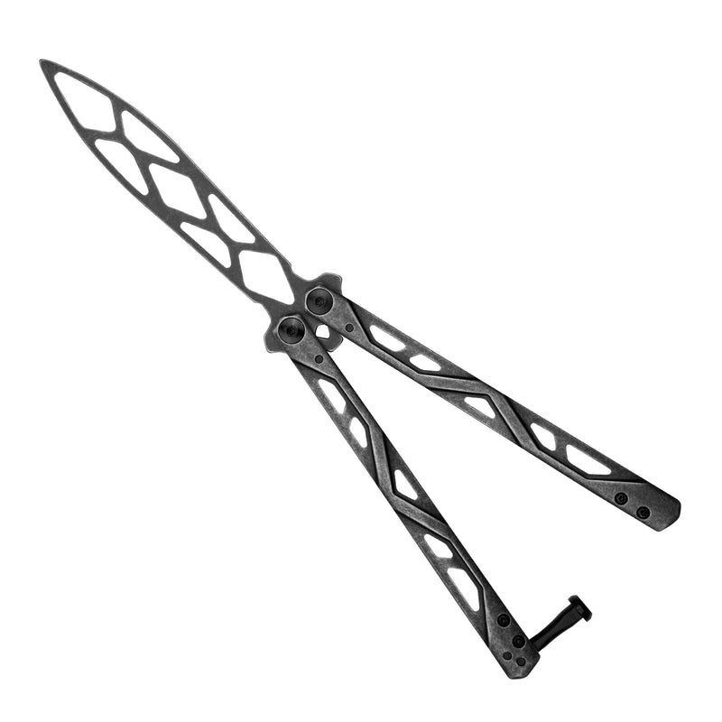 Balanza Kershaw Flipping Butterfly Trainer Knife, BlackWash Design, 4.3 Inch Rounded Stainless Steel Drop Point Blade, EDC Knife with Manual Opening, Butterfly Pocket Knife for Men and Women