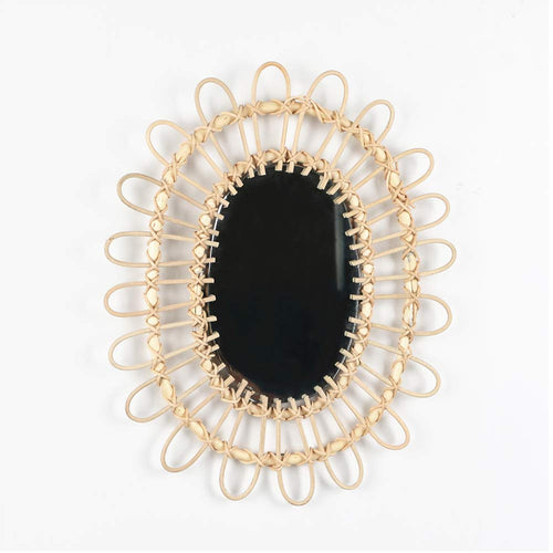 Rattan Wall Hanging Alicer Decoration Mirror Nordic Style Bathroom Sun Shape Mirror Makeup for Home, Living Room, Bathroom