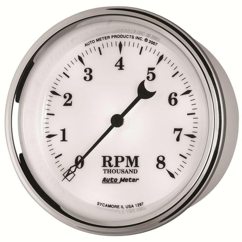 Auto Meter 3-3/8" Old Tyme White II 8000 RPM In-Dash Tachometer Gauge
