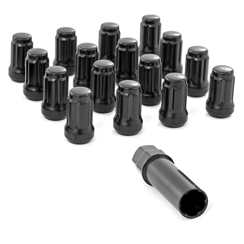 16-Piece Rough Country Lug Nut Set - M10x1.25, Spline Style, Black, Fits Most Aftermarket Wheels
