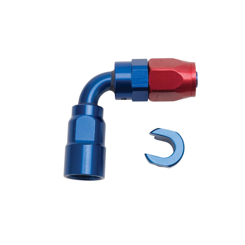 3/8" SAE QUICK DISCONNECT FEMALE TO HOSE END -6 90 DEG RED/BLUE ANODIZED