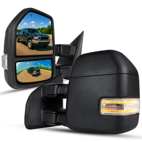 Spec-D Tuning Telescopic Black Towing Mirror Clear Signal Power Heated Compatible with 1999-2016 Ford F-250, F-350, F-450 Super Duty Left + Right Pair