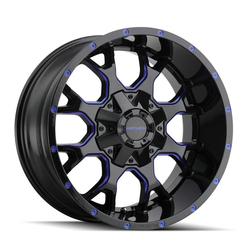 WARRIOR mayhem 8015 GLOSS BLACK MILLED PRISM BLUE 20X9 8-165.1 0MM 130.8MM