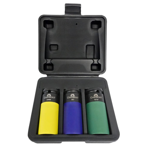 6 Way Socket Pro – Counteract 3pc Set - 22mm, 7/8", 15/16"mm - 1/2" Drive