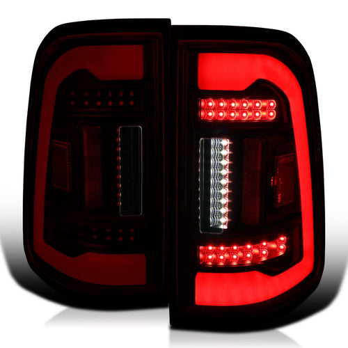 Black Red Smoke SPEC-D TUNING Full LED Tail Lights w/Red LED Light Bar Compatible with 2019-2023 Ram 1500, Left + Right Pair Assembly
