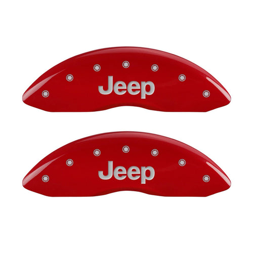Caliper Covers MGP 42004SJEPRD 'JEEP' Engraved with Red Powder Coat Finish and Silver Characters, (Set of 4)
