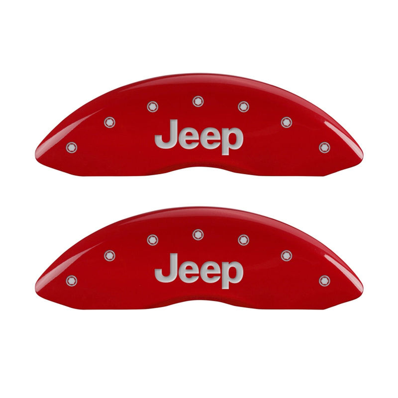 Caliper Covers MGP 42004SJEPRD 'JEEP' Engraved with Red Powder Coat Finish and Silver Characters, (Set of 4)