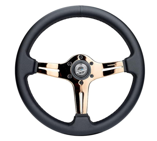 NRG Innovations Light Weight Gaming Steering Wheel: NRG-ST-018RG-PR Blitz- Made with Perforated Leather, Light Weight Composits and Rose Gold Spoke with Slits
