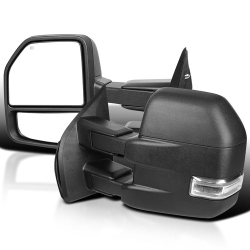 Spec-D Tuning Power Heated Black Tow Mirrors+LED Signal+Puddle 22Pin & 8Pin Compatible with 2015-2020 Ford F150 Left + Right Pair
