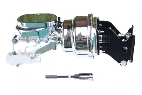 7 Inch LEED BRAKES Dual Power Booster, 1-1/8 Inch Bore Flat Top Master, Side Mount Valve, Disc/Drum (Chrome)