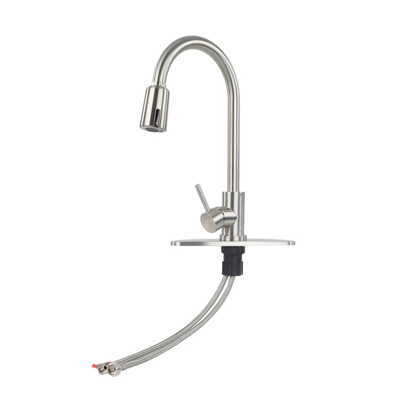 Touchless Empire Faucet Kitchen Faucet - Silver Steel High-Arc Motion Sensor Kitchen Faucet with Optional Deck Plate