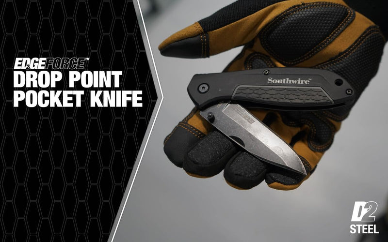 DPKD2 Southwire Tools & Equipment EDGEFORCE Pocket Knife, 3.26" blade, D2 Steel, Stonewash Black Oxide Finish For Corrosion Resistance- Smooth Blade For Everyday Use