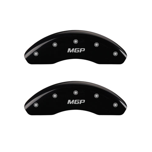 Caliper Covers MGP 42016SMGPBK Black Powder Coat Finish Front and Rear Caliper Cover, Set of 4 (MGP Silver Characters, Engraved)