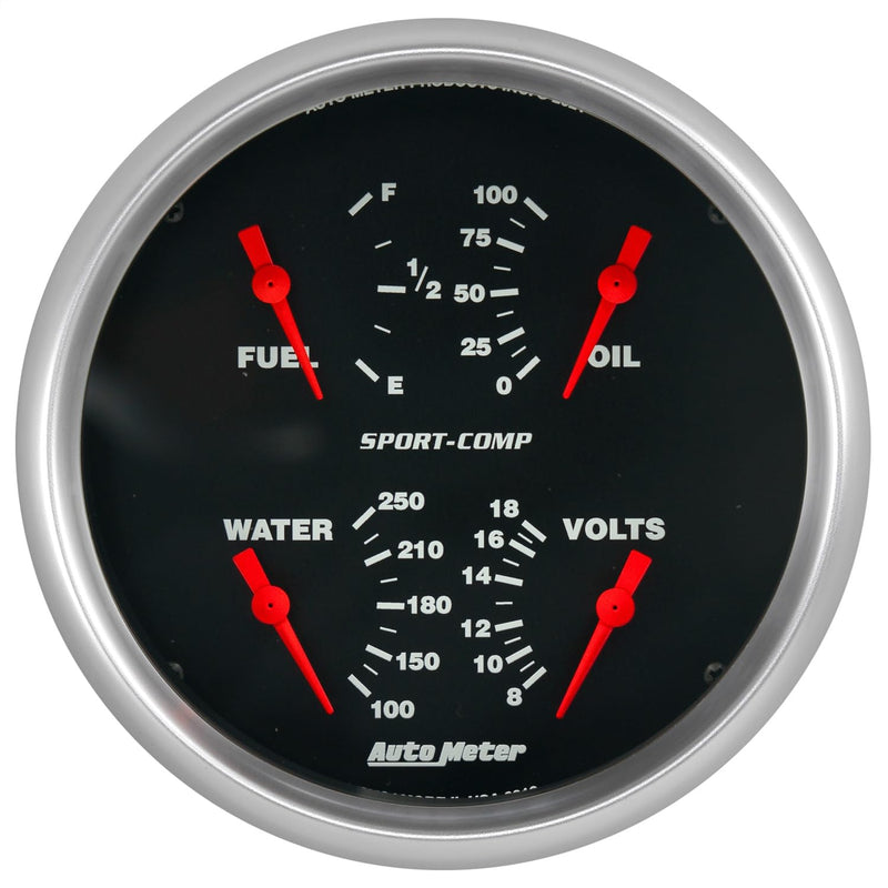 Auto Meter Gauge, 3912 Quad, 5", 240Ωe-33Ωf, Elec, Sport-Comp