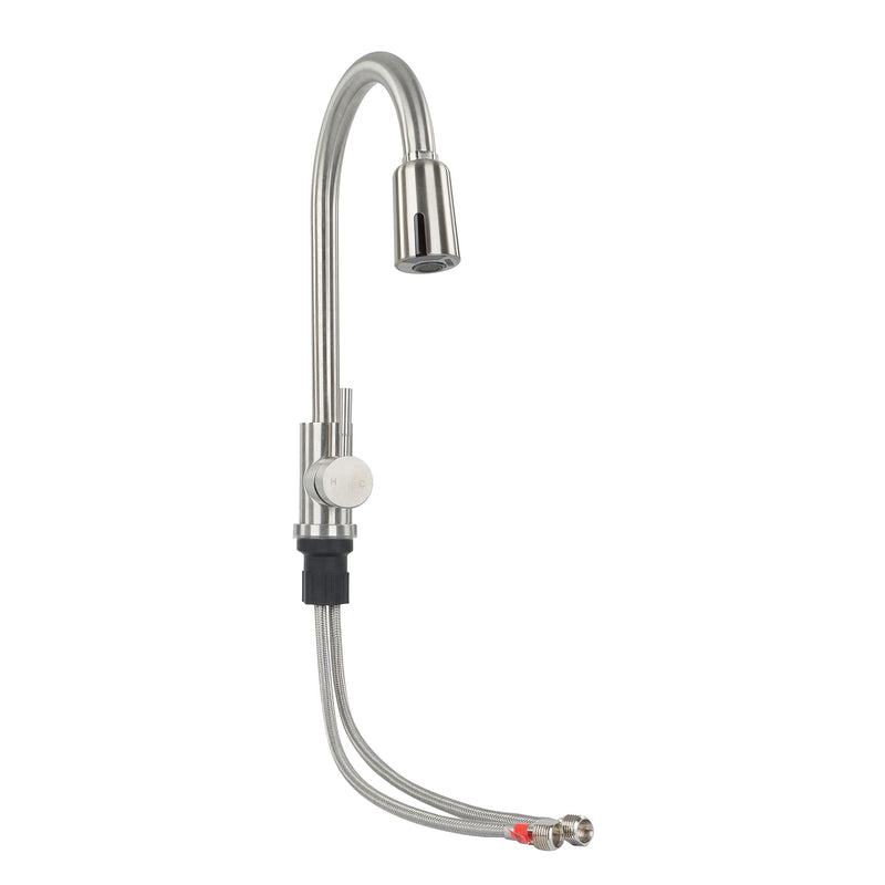 Touchless Empire Faucet Kitchen Faucet - Silver Steel High-Arc Motion Sensor Kitchen Faucet with Optional Deck Plate