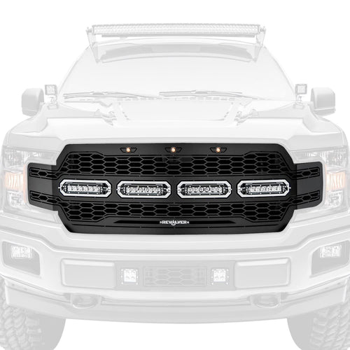 T-Rex Grilles Revolver Grille 2018-2020 F-150, Black, 1 Pc, Replacement with (4) 6 Inch LEDs, Does Not Fit Vehicles with Camera - PN #6515841