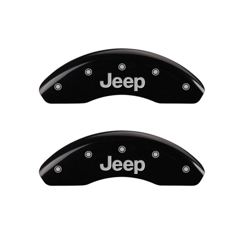 MGP Caliper Covers 42016SJPLBK Front and Rear Caliper Cover, Black Powder Coat Finish, Set of 4 (JEEP JEEP Grill logo Silver Characters, Engraved)