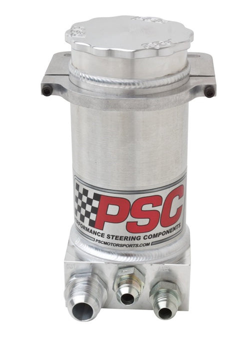 PSC Motor Sports Remote Power Steering Reservoir SR146H-6-10-SB Gen IV 8.25 in. Hydroboost w/Clamp Number 6 Return Number And 10 Feed Brushed Street Cap