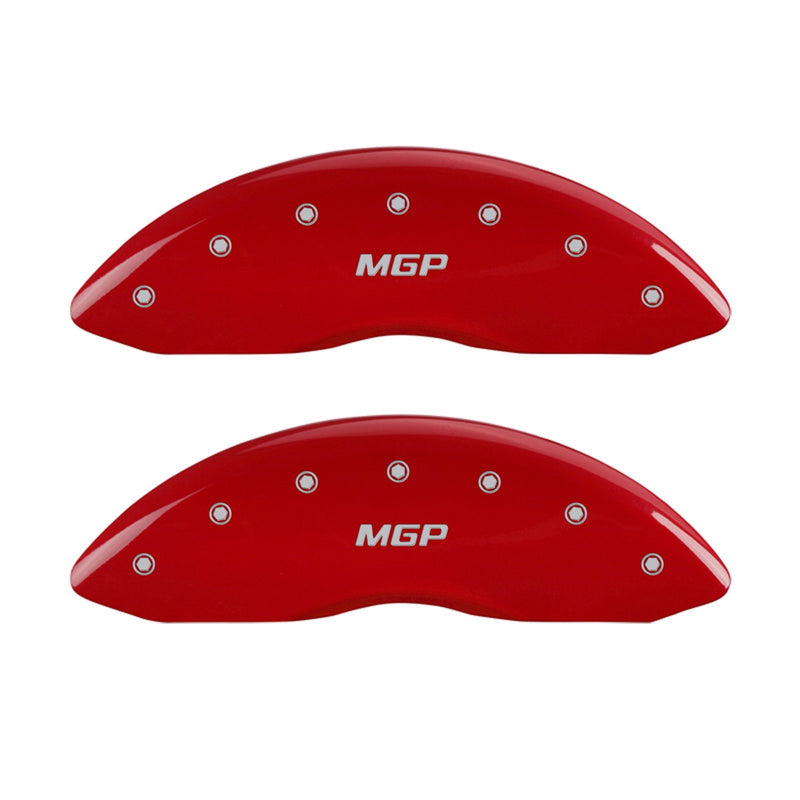 Engraved MGP Caliper Covers 43006SMGPRD with Red Powder Coat Finish and Silver Characters, (Set of 4)