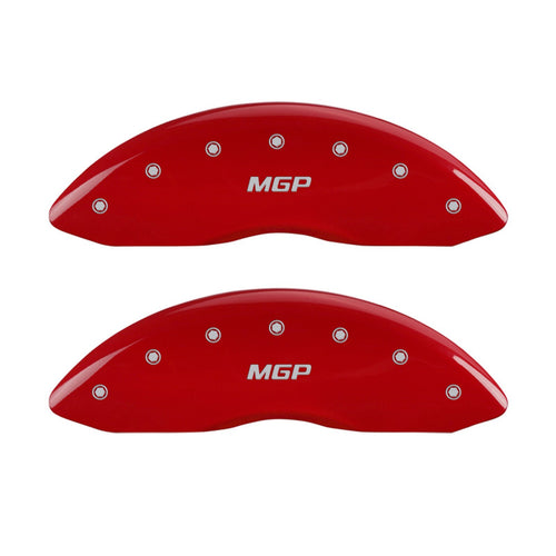 MGP Caliper Covers Front and Rear 38024SMGPRD Red Powder Coat Finish, Set of 4 (MGP Silver Characters, Engraved)