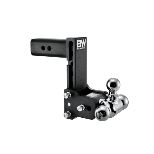 B&W Trailer Hitches Adjustable Tow & Stow Trailer Hitch Ball Mount - Fits 2.5" Receiver, Tri-Ball (1-7/8" x 2" x 2-5/16"), 7" Drop, 18,000 GTW - TS20049B