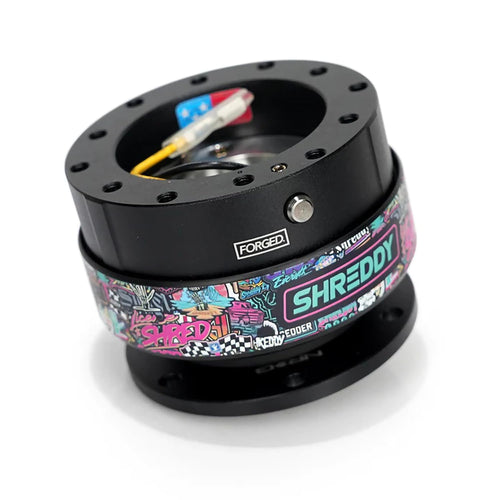 NRG Innovations Quick Release - Black Ring/Black Body with Shreddy Collab Version 3 Compatible With 6-Bolt 70mm Bolt Spacing, Gen 2.0 Quick Release Kit, NRG-SRK-200BK-SDY3