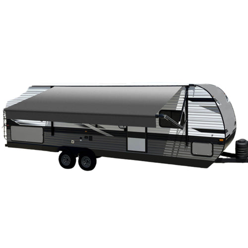 Charcoal Fade Velarium Reverse Canopy/Roll Tube 22' - Complete Canopy with 12V LED Light, Sewn Seams, Available Lengths from 10' to 22' - RVs, Tailgating, and Outdoor Events with Reliable Coverage