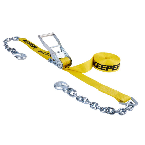 2" x 27' Keeper Heavy Duty Ratchet Tie-Down with Chain End and Grab Hook - 3,333 lbs. Working Load Limit and 10,000 lbs. Break Strength