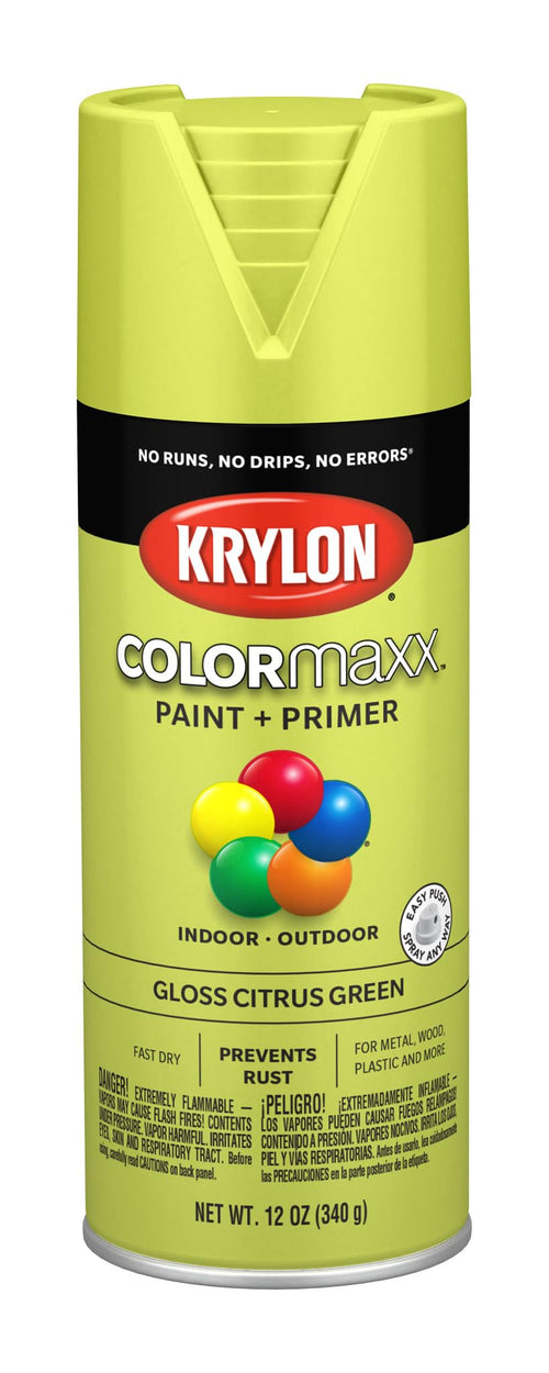 Krylon K05512007 Spray Paint and Primer COLORmaxx for Indoor/Outdoor Use, Gloss Citrus Green, 12 Ounce (Pack of 1)
