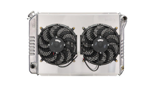 COLD - Radiator and Fan CaseCold, 30.188 in W x 19.688 in H x 3 in D, Passenger Side Inlet, Driver Side Outlet, Aluminum, Polished