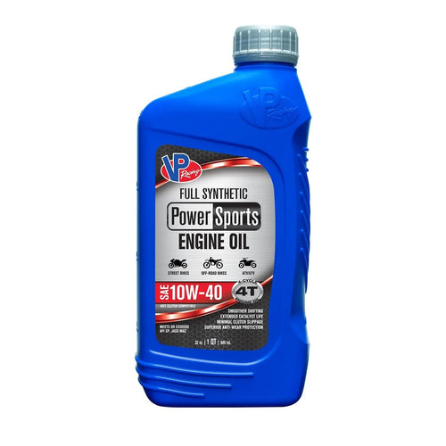 VP Racing PowerSports Motor Oil, High Zinc, 4T, 10W40, Synthetic, 1 qt Bottle, Each
