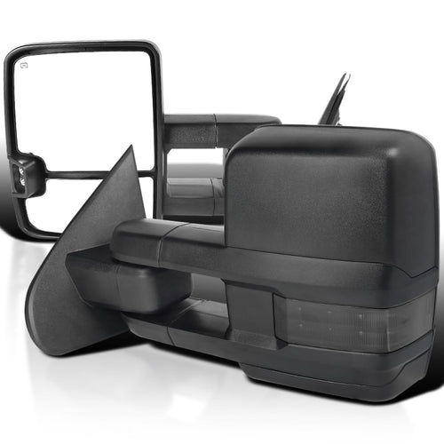Spec-D Tuning Power Heated Black Towing Mirrors w/Temp Sensor w/Smoke LED Signal Compatible with 2014-2018 Chevy Silverado GMC Sierra 1500 2500HD 3500HD Left + Right Pair