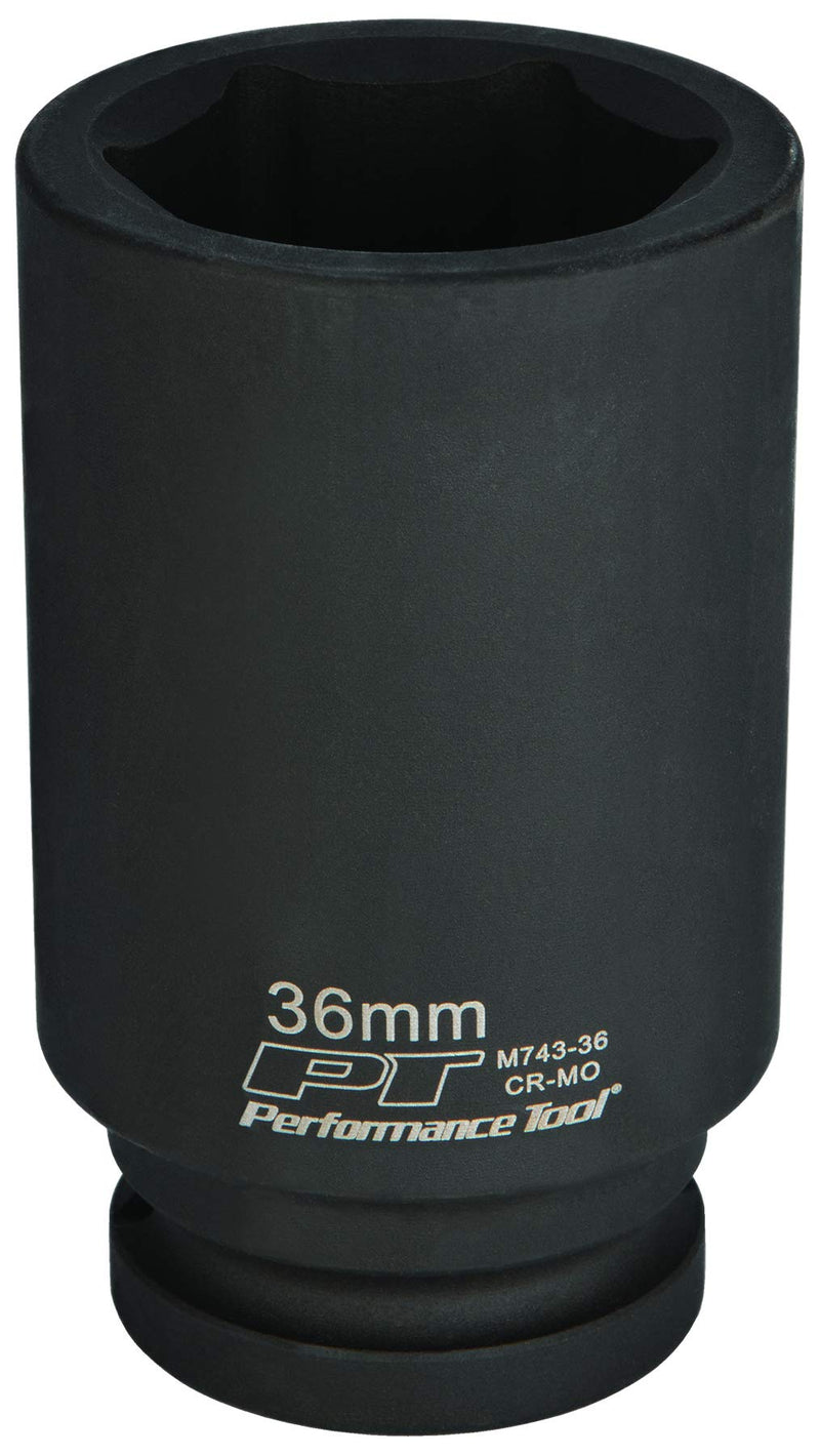 36 mm Deep Wall Impact Socket Performance Tool M743-36 for Heavy-Duty Automotive Repairs and Maintenance