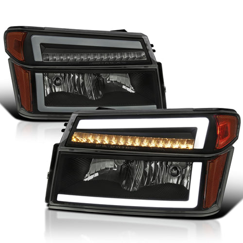 Black Smoke SPEC-D TUNING Headlights + Corner Lights w/LED Tube Compatible with 2004-2012 Chevy Colorado, GMC Canyon Left+Right Head Lamp Assembly