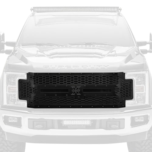 Stealth Laser X Grille, 2017-2019 Super Duty, Black, 1 Pc, Replacement, Black Studs, Fits Vehicles with Camera - PN #7715371-BR