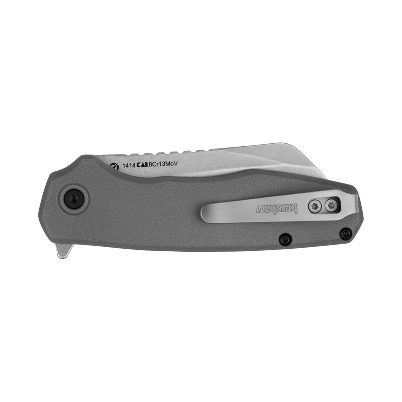 Kershaw Pocket Knife Wharf, Gray Design, 2.8 Inch Stainless Steel Cleaver Plain Edge Blade, EDC with Assisted Opening, Reversible Deep-Carry Pocketclip, Everyday Carry Pocket Knife for Men and Women