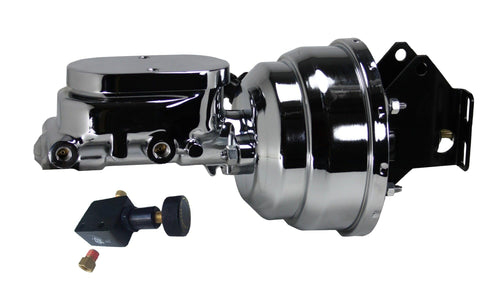8 Inch Leed Brakes Dual Power Booster, 1 Inch Bore Flat Top Master With Adjustable Valve (Chrome)