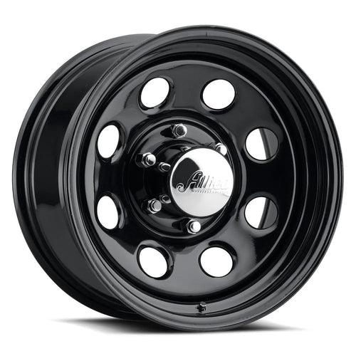 Black Allied Wheel 82B Soft 8 16X8 5X4.5, 4.5"BS, Durable Gloss Black Finish Steel Wheel for Cars and Light Trucks, Chrome Cap Included, Protective E-Coating