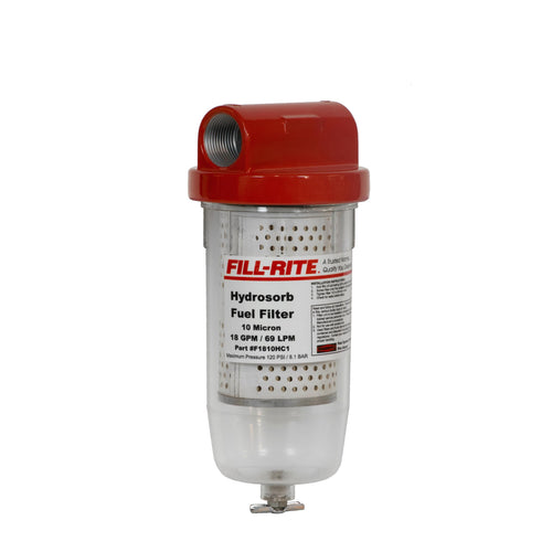 Fill-Rite 1" F1810PC1 18 GPM (68 LPM) 10 Micron Particulate Fuel Filter with Drain (Clear Bowl)
