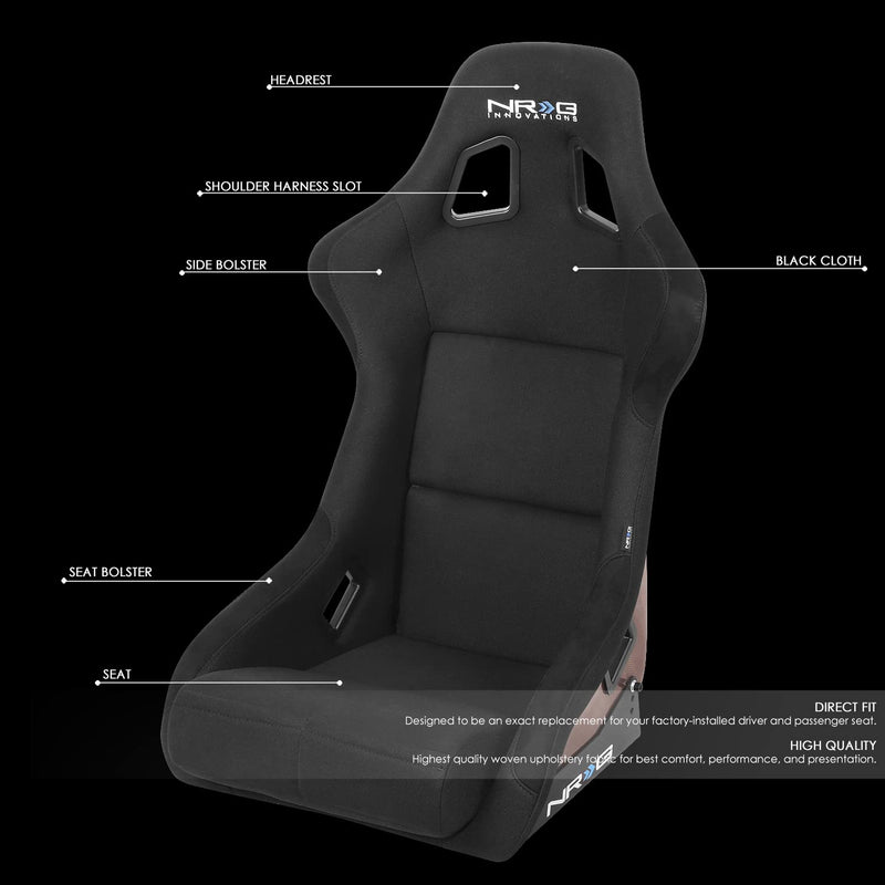 NRG Innovations Fixed Back NRG-RSC-302CF-RD Bucket Racing Seat with Universal Side Mount Bracket,Red Carbon Fiber Back, Black/Red