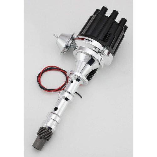 Pertronix D101700 Flame-Thrower Vacuum Advance Plug and Play Black Cap Billet Electronic Distributor with Ignitor II Technology for Chevrolet 409