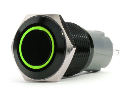 Race Sport Lighting 19mm RS-B19MM-LEDG Black 2-Position On/Off Switch (GREEN) - Black Flush Mount 12V